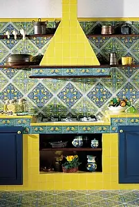 Background tile, Effect unicolor, Color yellow, Style handmade, Majolica, 10x10 cm, Finish semi-gloss